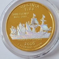 State Quarter 25 cents GOLDEN PLATED 2000-D VIRGINIA 1788 UNC, снимка 3 - Нумизматика и бонистика - 19323120