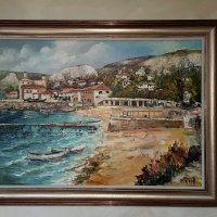 Продавам маслена картина " Плажът Балчик " , снимка 7 - Картини - 19887764