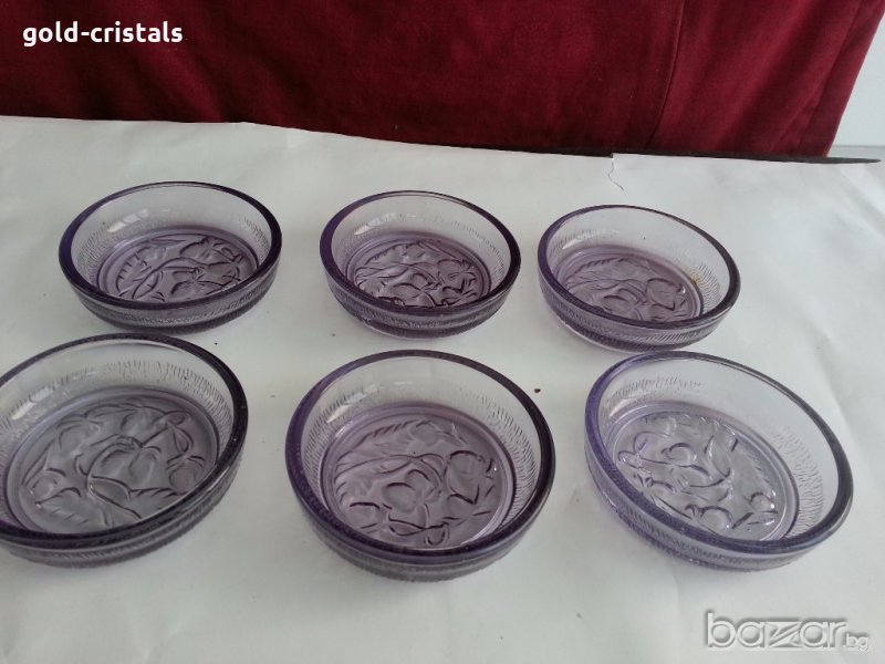 Стъклени лилави чинийки купички, снимка 1