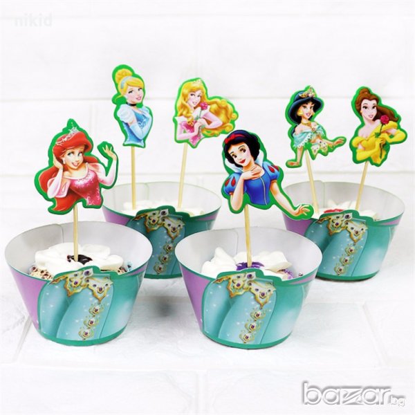 6 принцеси глави рокля кошнички 12 бр украса декорация за мъфини кексчета парти, снимка 1