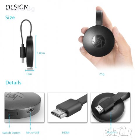  Chromecast 2G /Tv-Smart Wi-Fi HDMI, снимка 5 - Приемници и антени - 25452048