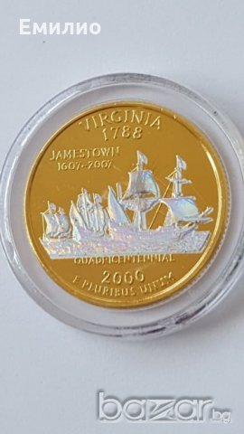 State Quarter 25 cents GOLDEN PLATED 2000-D VIRGINIA 1788 UNC, снимка 3 - Нумизматика и бонистика - 19323120