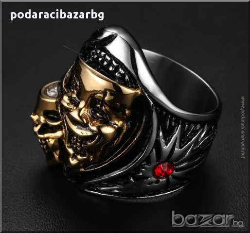 МЪЖКИ ПРЪСТЕН С МАСКА И ЧЕРЕП , снимка 2 - Пръстени - 14618827