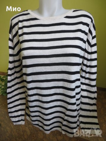 H&M Basic, много фина трикотажна блуза, М, бежово и черно, снимка 1 - Блузи с дълъг ръкав и пуловери - 25745714