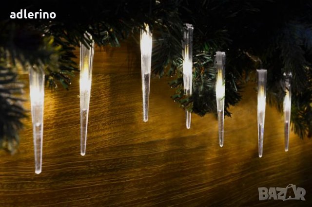 Зимна украса, ЛЕД гирлянда - Ледени висулки, коледна украса, с трафо, топло бяло, снимка 6 - Декорация за дома - 25043439