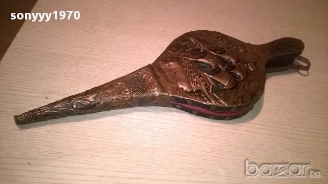 поръчана-Ретро духалка-мед/дърво/кожа-46/17см-внос швеицария, снимка 7 - Антикварни и старинни предмети - 16634256