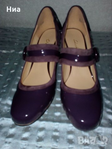 Clarks -Лилави обувки лак и велур № 40, стелка 26 см, снимка 2 - Дамски обувки на ток - 23897651