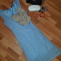 Синя дантелена рокля с  красиви големи панделки 🎀🎀🎀, снимка 3 - Рокли - 25558360
