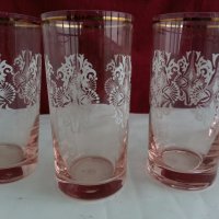 Ретро  чаши розово стъкло и златен кант , снимка 7 - Антикварни и старинни предмети - 19837565