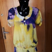 Жълто-лилава феерична блузка тип балон Л, снимка 1 - Туники - 25137515