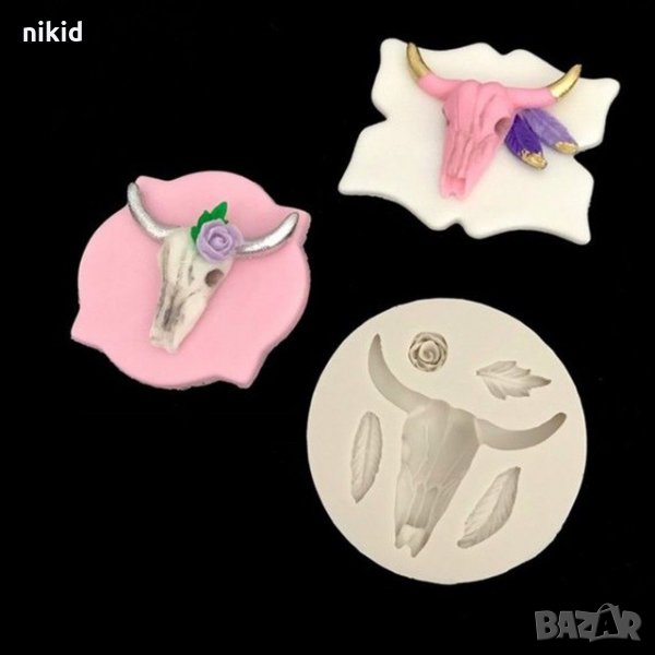 Череп Бизона силиконов молд форма за декорация и украса торта фондан, снимка 1