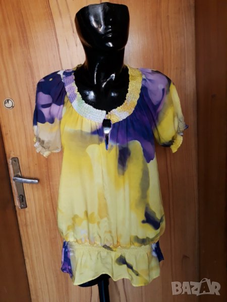 Жълто-лилава феерична блузка тип балон Л, снимка 1