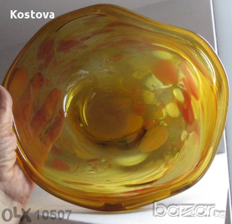 Тежка, красива, стъклена голяма фруктиера Арт стъкло , снимка 1