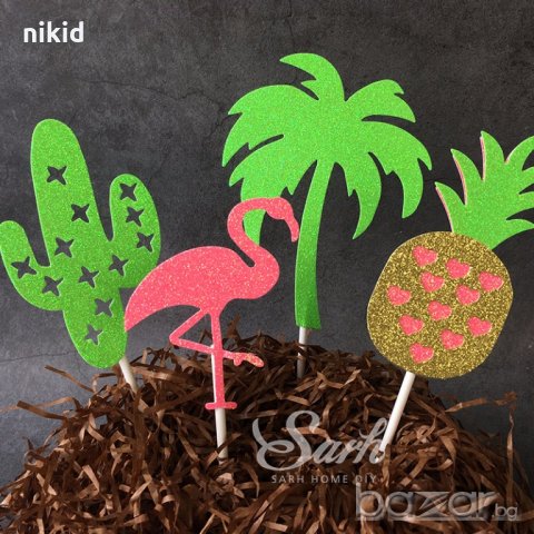 4 бр Ананас Фламинго Палма Кактус брокатени топери клечки декорация за парти коктейл торта сладолед 