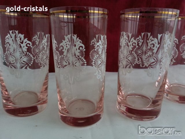 Ретро  чаши розово стъкло и златен кант , снимка 7 - Антикварни и старинни предмети - 19837565