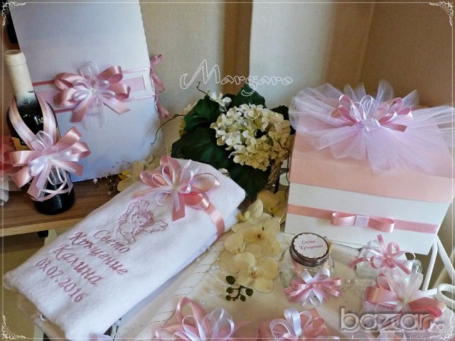 Комплект за кръщене в розово и бяло с перла, снимка 5 - Други - 16465917