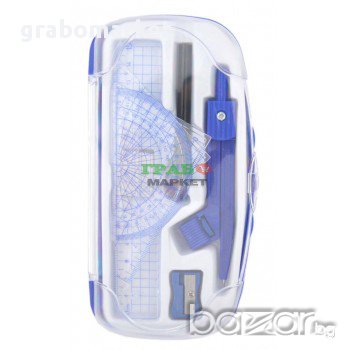 Ученически комплект - линия, два триъгълника, транспортир, молив, гума, пергел и острилка., снимка 1