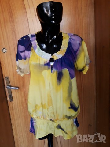 Жълто-лилава феерична блузка тип балон Л, снимка 1 - Туники - 25137515