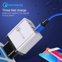 Супер Мощно Тройно USB Универсално Зарядно за Телефон Таблет iPhone iPad Xiaomi Huawei QuickCharge 3, снимка 4 - Оригинални зарядни - 26075279