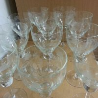 Ретро кристални чаши за вино гравирани, снимка 2 - Антикварни и старинни предмети - 22192484