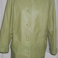 Дамско зелено манто с декорация от бродерии / естествена кожа / голям размер , снимка 2 - Палта, манта - 17282190