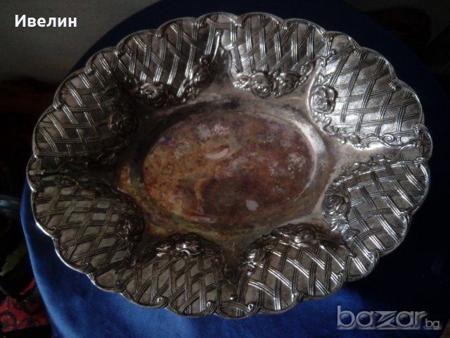 посребрена метална купа, фруктиера арт деко, снимка 2 - Антикварни и старинни предмети - 21103263