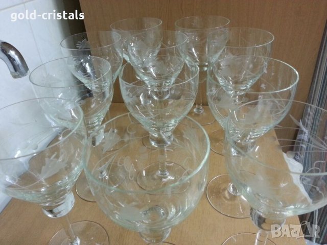 Ретро кристални чаши за вино гравирани, снимка 3 - Антикварни и старинни предмети - 22192484
