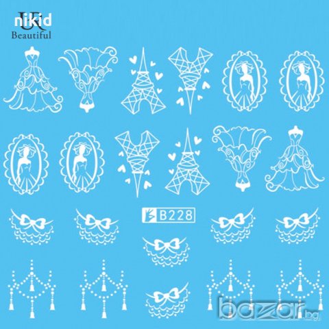черно бели B228 МОДА чокъри ваденки водни стикери за нокти маникюр, снимка 2 - Продукти за маникюр - 19011424