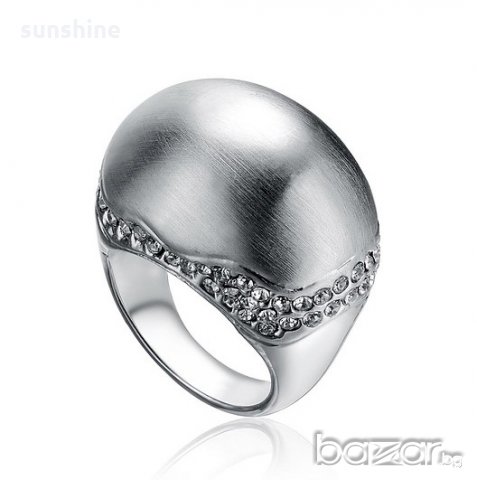 Сребрист матиран пръстен с елементи Сваровски, снимка 1