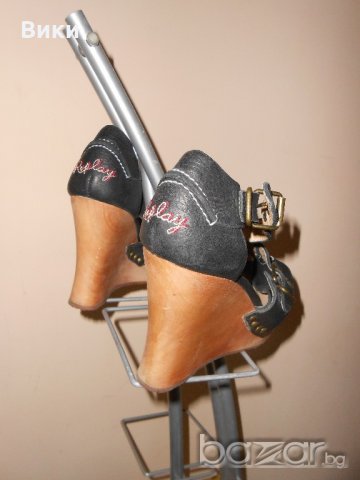 Оригинални черни кожени сандали на платформа Replay, снимка 6 - Сандали - 21214751