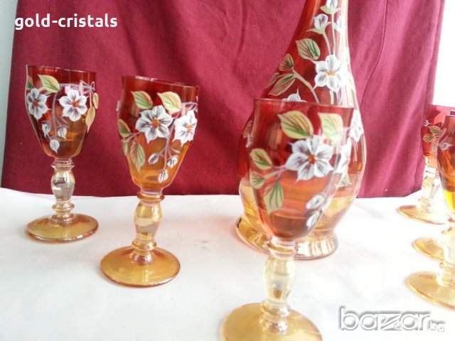 Кристален сервиз  Бохемия гарафа и 6бр чаши , снимка 6 - Антикварни и старинни предмети - 20824620