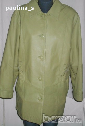 Дамско зелено манто с декорация от бродерии / естествена кожа / голям размер , снимка 2 - Палта, манта - 17282190