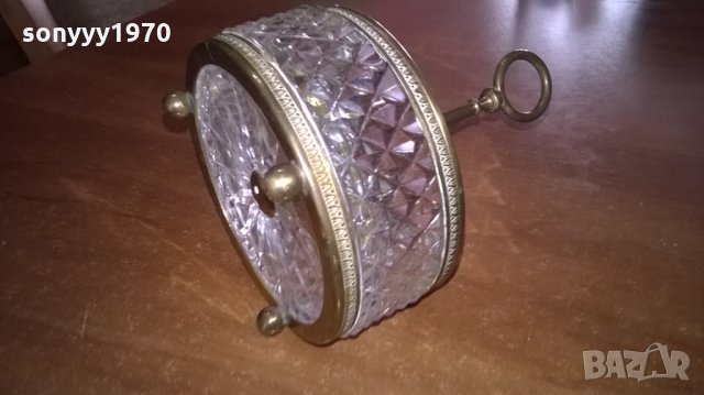 АНТИКА кристал и месинг-ретро пепелник за колекция-14х10см--внос франция, снимка 6 - Антикварни и старинни предмети - 23586731