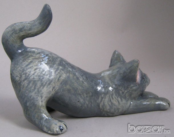 протягащо се Коте, котка фигура, порцелан / керамика фигурка статуетка антика, снимка 2 - Статуетки - 12001324