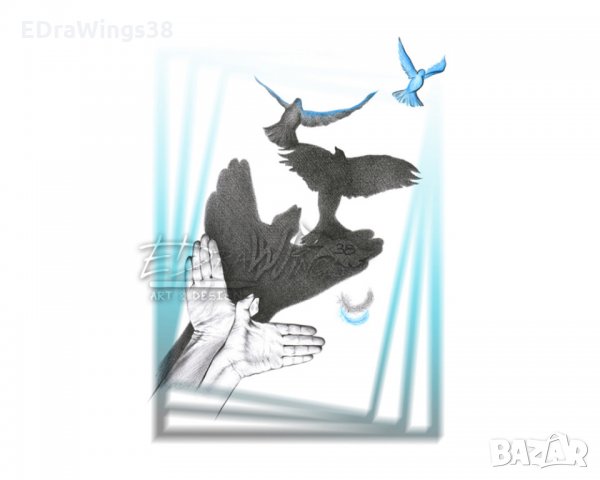 Картичка "Илюзии" / принт, изкуство, птица, снимка 2 - Други - 22089073