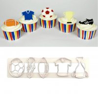 5 форми топка обувка бутонка тениска купа спорт футбол резец пластмасов тесто бисквитки фондан торта, снимка 1 - Форми - 21437770
