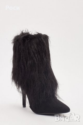 Дамски зимни боти елегантен тънък ток и пух- около глезена -  нови - 38 , снимка 3 - Дамски боти - 23758742