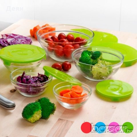 1690 Сет 5бр. стъклени купи с капаци, снимка 3 - Други - 19576641