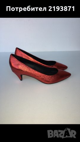 Кожени с ефект блясък червени обувки Jeffrey Campbell номер 39, снимка 3 - Дамски обувки на ток - 24329233