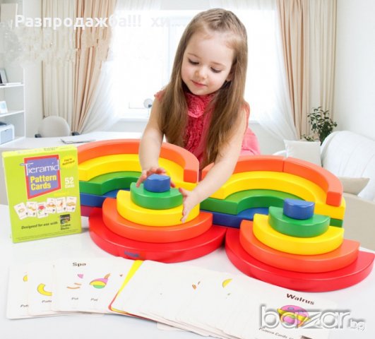 Circleset Montessori Дървени кръгове игра с карти Rainbow Монтесори дървени играчки, снимка 2 - Образователни игри - 18586716