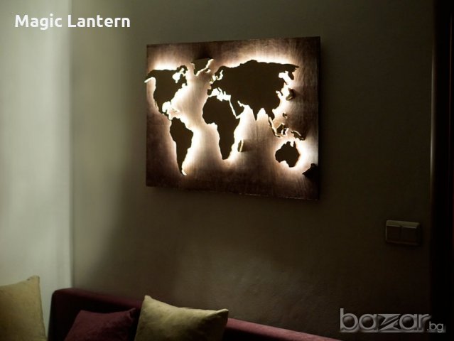 Дървена и светеща карта на света, снимка 5 - Декорация за дома - 20375196