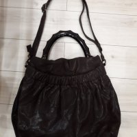 Тъмнокафява кожена лъскава чанта с къса твърда и дълга дръжка марка DSN с 3 прегради, снимка 2 - Чанти - 23626618