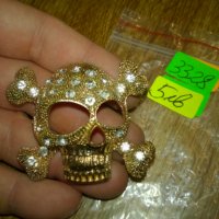 Пиратски медальон череп и кости -297 позлатен кристали, снимка 1 - Колиета, медальони, синджири - 23982001