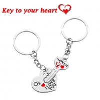 🔐💗 Сърце и Ключ за него - двойка ключодържатели за влюбени, снимка 4 - Бижутерийни комплекти - 22216596