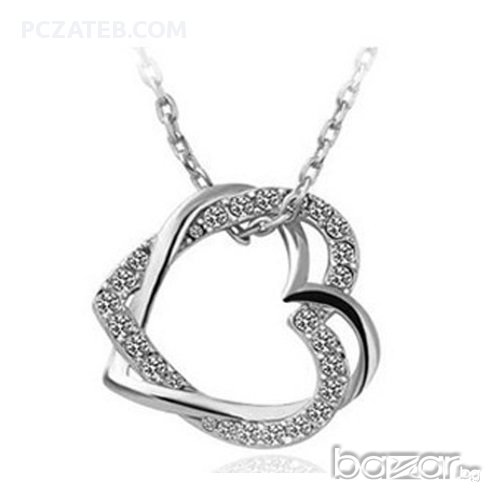 Колие ”Две сърца”  - сребристо, снимка 1