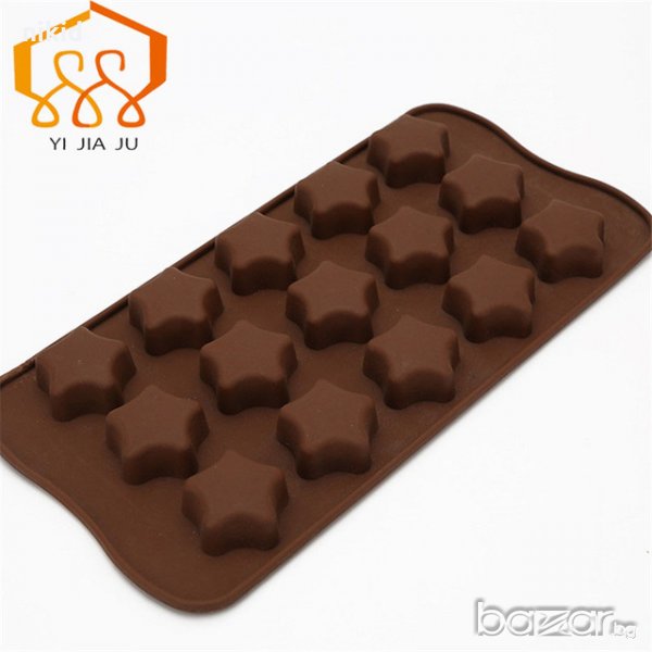 15 звезди звезда  силиконов молд калъп форма бонбон шоколад желирани украса декорация глина бонбони, снимка 1