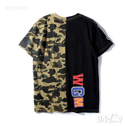 Полу черна полу камуфлажна тениска BAPE A Bathing Ape XL, снимка 3 - Тениски - 25814011