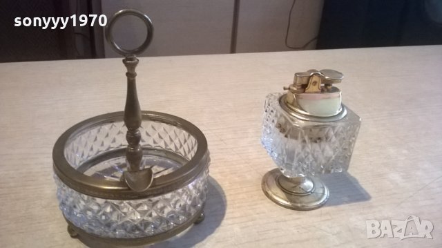 АНТИК-кристални-пепелник+запалка-внос франция, снимка 4 - Антикварни и старинни предмети - 23751589