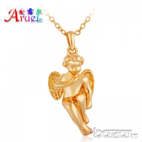 Позлатено колие висулка херовим, бижутерия, синджир ангел с крила любовник Свети Валентин подарък, снимка 2 - Колиета, медальони, синджири - 20602679