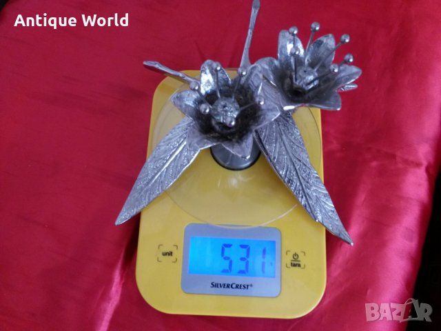 Уникални Красиви Стари Посребрени Цветя, снимка 5 - Антикварни и старинни предмети - 24431426